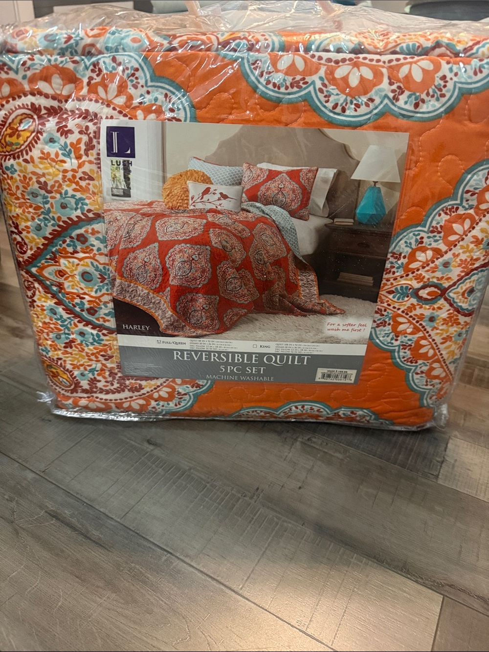 Lush Orange and Teal Paisley Reversible Quilt Set